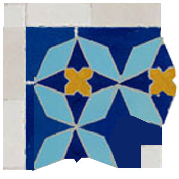 Mosaic House Moroccan tile Diamond Corner 15-13-18-1 Cobalt Blue Light Turquoise Yellow White  zellige, mosaic, zellij, border, glaze, classic 
